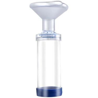 Imagem de Espaçador inalador portátil para animais de estimação para gatos e cães, câmara de aerossol transparente com detalhes azuis, auxílio respiratório veterinário para entrega de medicamentos