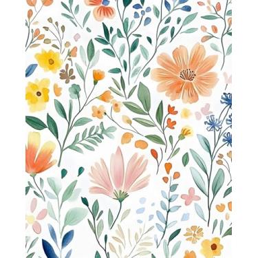 Imagem de BOKEBEVE Papel de parede floral vibrante, descasque e cole papel de contato com flores coloridas, folhas brancas, papel de parede para quarto, banheiro, armário, despensa, parede, despensa, amigável
