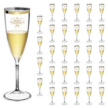 Imagem de Taça Espumante Boas Festas 170ml Borda Dourada Acrílico - 30pçs - NEOP