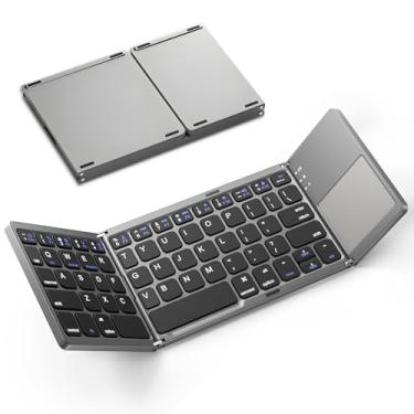 Imagem de KUNSI Teclado Bluetooth dobrável com touchpad, teclado sem fio portátil ultrafino com bateria recarregável para tablets Android, Windows, iOS, laptop, cinza espacial