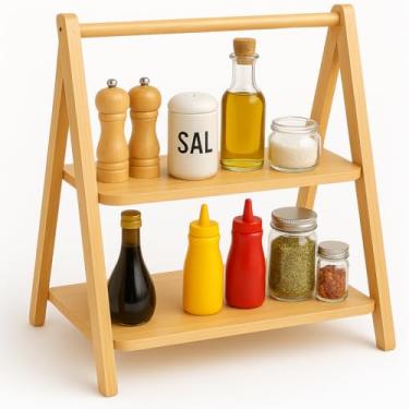Imagem de Organizador Multiuso de Bambu 2 Andares – Porta Condimentos, Suporte, Fruteira, Suporte Petisqueira 38x31,5x20cm - MJ BRANDS