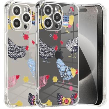 Imagem de Roemary Capa arco-íris para iPhone 16e com design de galinhas, padrão tribal com protetor de tela [Buffertech impacto de queda de 2 metros] Capa protetora de TPU macio para iPhone 16e 6,1 polegadas