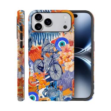 Imagem de Capa para iPhone 17 Pro Max, capa fosca para meninas e mulheres, colagem peixe azul praia bicicleta flor