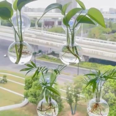 Imagem de Vaso de flores oblato para pendurar na parede, 2 peças, para plantas hidropônicas, banheiro, escritório, decoração de sala de estar