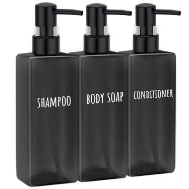 Imagem de Segbeauty Dispensador de sabão de plástico grande preto de 480 ml, 3 peças de dispensador de xampu e condicionador recarregável de grande capacidade, frasco de loção corporal de 500 ml, frasco