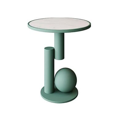 Imagem de ZABEES Mesa lateral de sofá de metal de ardósia moderna pequena mesa redonda mesa de cabeceira mesa de centro mesa de canto para quarto e escritório