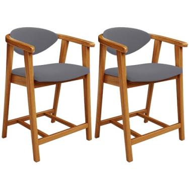 Imagem de Kit 02 Banquetas Baixa Para Cozinha Sala Jantar Bancada Cecília L02 Suede Cinza - Lyam Decor