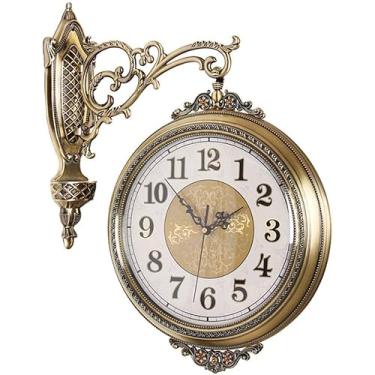 Imagem de Relógio de parede, relógio de estação retrô, estilo europeu, frente e verso, relógio de parede giratório de 360°, movimento criativo de quartzo, relógio silencioso de parede para sala de estar