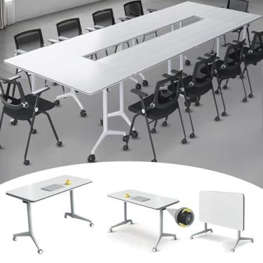 Imagem de ZDJZMGZ Mesa de conferência dobrável moderna pacote com 6 mesas de sala de conferência para 2 12 pessoas com economia de espaço, mesas de sala de treinamento para escritório, sala de reuniões (47,2 i