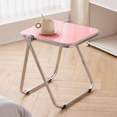 Imagem de Mesa dobrável pequena de acrílico moderna para sala de estar, escritório em casa, rosa, sem necessidade de montagem (rosa)