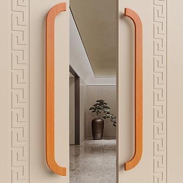 Imagem de STXYANGV Puxador de porta push pull com 2 pares - madeira maciça, conjunto de ferragens de porta de vidro interior/exterior, substituição de barra de maçaneta francesa de entrada (cor: laranja