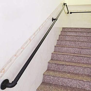 Imagem de Corrimão de escada - kit completo, corrimão de tubo preto industrial de escada com suporte de montagem na parede, casa contra a parede, grades internas e externas para idosos (tamanho: 6 m)