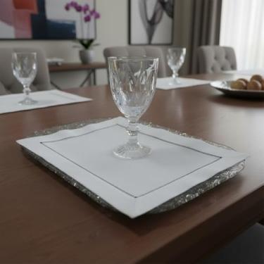 Imagem de Toalha de Mesa Retangular em Linho com Bainha Bordada Artesanal do Ceará, 24 x 34 cm