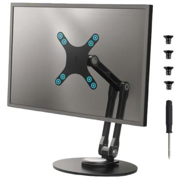 Imagem de Suporte de monitor VESA portátil para monitores de 15,6 polegadas, suporte de tela portátil de alumínio para mesa com bases de rotação de 360°, suporte de monitor de viagem secundário ajustável