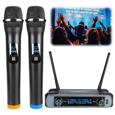 Imagem de Microfone Profissional Sem Fio, Sistema De Microfone Sem Fio Duplo para Karaoke e Apresentações, Inclui Recetor, Distância de Transmissão de 30 a 50 Metros