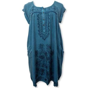 Imagem de Vestido Curto Indiano com Bolso, Botões e Bordado Plus Size - Sarat Mo