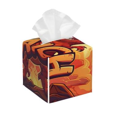 Imagem de Porta-lenços de couro quadrado à prova d'água dinossauro raich palavra vermelha organizador de papel facial com cinto inferior cubo estojo de lenços para mesa, banheiro, escritório, mesa, carro