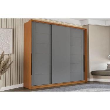Imagem de Guarda Roupa Casal 3 Portas De Correr E 4 Gavetas Lisboa Freijo/cinza - Politorno