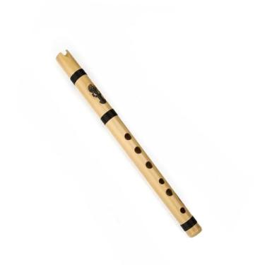 Imagem de Flauta de bambu de madeira G afinada instrumento de sopro com fita de seis furos