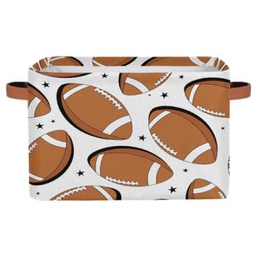 Imagem de Cesta de armazenamento pequena com alças de brinquedo infantil com estampa esportiva de rúgbi, cesto organizador de armazenamento de tecido dobrável para berçário, sala de estar, quarto, prateleiras