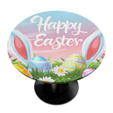 Imagem de hongjinglin Toalha de mesa redonda com borda elástica de Páscoa, toalha de mesa redonda limpável para ambientes internos e externos, pátio, jantar, cozinha, festival, decoração para mesas de 114 a 127