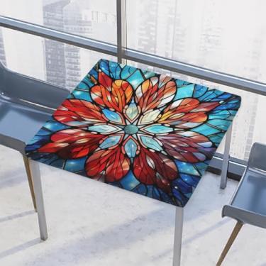 Imagem de Toalha de mesa quadrada para uso ao ar livre com borda elástica justa toalha de mesa de vidro de poinsétia de Natal para decoração de cozinha para mesas de 86 x 86 cm