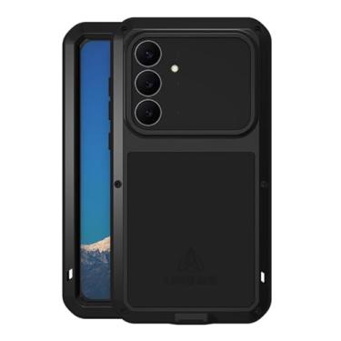 Imagem de LOVE MEI Para Samsung Galaxy S25 FE Metal capa, ao ar livre desportos híbrido alumínio metal anti-choque anti-pó corpo completo protetor capa com vidro temperado para Galaxy S25 FE (preto)