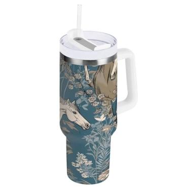 Imagem de xigua Copo Majestic Horse de 850 g com tampa e canudo, aço inoxidável de vácuo duplo isolado garrafa de água esportiva suporte de copo de café de viagem à prova de vazamento para bebida gelada