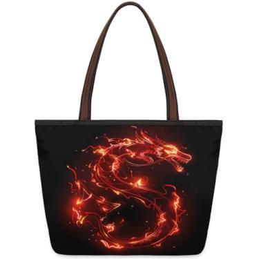 Imagem de Bolsa grande feminina abstrata arte vermelha dragão trabalho sacos de pano com zíper reutilizável mercearia bolsas de mão casual viagem pernoite bolsa adequada para viagens, trabalho, férias, praia