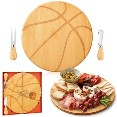 Imagem de Ziliny Conjunto de presente de tabuleiro de queijo de basquete Prêmios de lembrancinha de festa tábua de madeira de charcutaria com facas e caixa, presente de dia dos pais para papai vovô jogo de