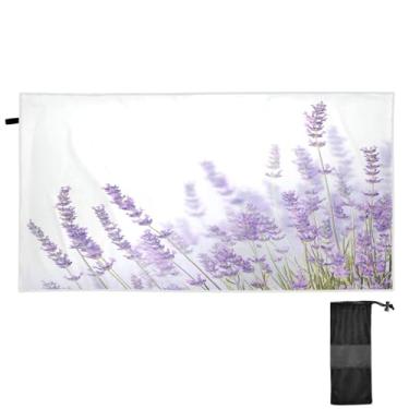 Imagem de ATTX Toalha de praia de flores de lavanda 79 x 188 cm - Cobertor de microfibra leve de secagem rápida e resistente à areia para piscina, ioga, academia e viagens | Esportes de banho de natação