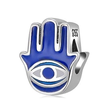 Imagem de AIEGNOS Berloques Hamsa para pulseira de prata esterlina 925 mão de Fátima pingente de pedra de zircônia cúbica para mulheres pulseira de cobra europeia presentes de Natal de Halloween, Prata