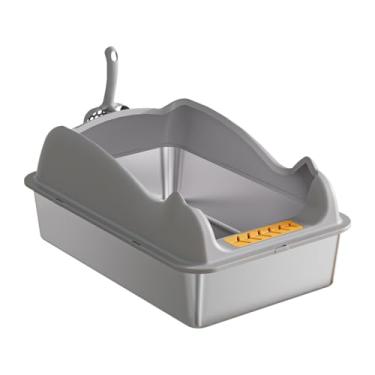Imagem de Ioensy Caixa de areia para gatos de alta face, vaso sanitário com colher, estrutura removível, comadre para gatos, suprimentos para animais de estimação, Cinza Claro
