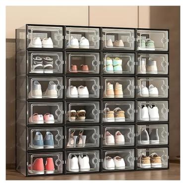 Imagem de SPXMQSS Caixas de sapatos, 12/24 caixas de sapatos transparentes de plástico empilháveis com abertura frontal e anti-virar sapato fechado para mulheres / homens, 33 x 23 x 14 cm preto 12 unidades