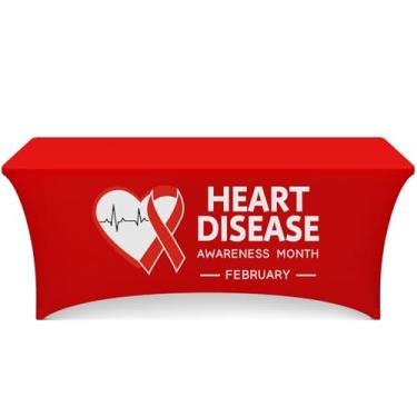 Imagem de Oudain Toalha de mesa para doenças cardíacas, 1,8 m, fita vermelha, elastano, retangular, lavável, elástica, protetor de toalha de mesa We Fight Together, para decoração de festa de conscientização do