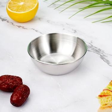 Imagem de 2 peças de aço inoxidável tempero molho prato salada batatas fritas recipiente de armazenamento de cozinha, prata 8,2 x 8,2 x 3 cm