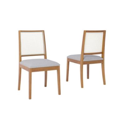 Imagem de Conjunto com 2 Cadeiras Marcela Linho Cinza e Madeira