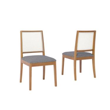 Imagem de Conjunto com 2 Cadeiras Marcela Linho Grafite e Madeira