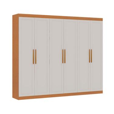 Imagem de Guarda-Roupa Casal 100% MDF Madri 6 Portas 3 Gavetas Branco e Cinamomo