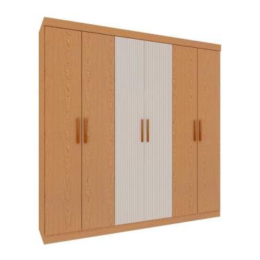 Imagem de Guarda-Roupa Casal 100% MDF Palermo 6 Portas 3 Gaevetas Cinamomo e Off White