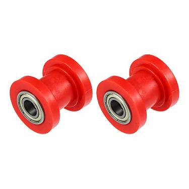 Imagem de X AUTOHAUX 2 peças 10 mm Corrente de acionamento polia de ajuste de corrente tensor guia de roda de borracha para bicicleta de rua, motocicleta, quadriciclos, vermelho