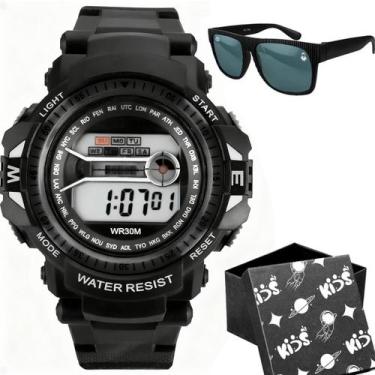 Imagem de Relogio Digital Infantil Preto Led ajustavel menino presente esportivo