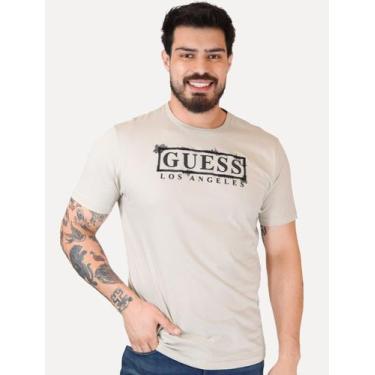 Imagem de Camiseta Guess Masculina Los Angeles Rubber Scratched Areia Tamanho:XL