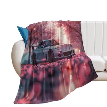 Imagem de HouLaiZhe Cobertor super macio de flanela anime Rx7 JDM carro flor de cerejeira cobertores refrescantes leves para sofá-cama cadeira sofá carro viagem ao ar livre leve quente 127 x 152 cm