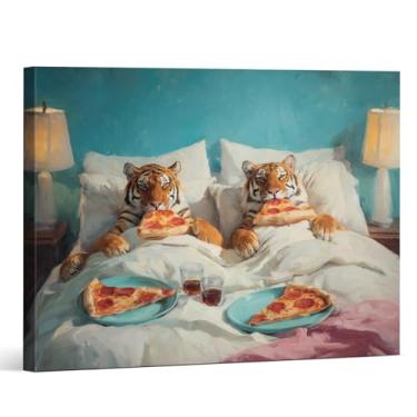 Imagem de Arte de parede de tigre dia dos namorados decoração romântica casal tigres na cama pôster decoração de parede para casa quarto 20 x 25 tela emoldurada