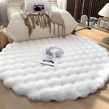 Imagem de Lifup Tapete redondo, tapetes circulares macios para quarto, tapete felpudo fofo para sala de estar, quarto, quarto de crianças, branco, 3 x 3 cm
