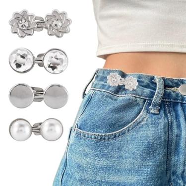 Imagem de 8 peças de botões de aperto de cintura ajustáveis para mulheres, 4 estilos, strass, jeans, botão, apertador, sem costura, sem ferramentas para roupas, vestidos, saias