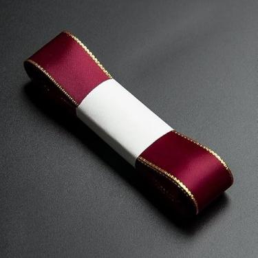 Imagem de Fita de cetim com bordas douradas de 5,46 metros para embrulho de tecido de 2,7 cm para buquê de casamento, laços florais, artesanato, festa, decoração de casa, cereja