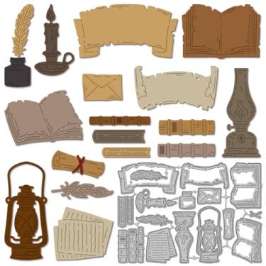 Imagem de GLOBLELAND Moldes de corte de livros vintage para fazer cartões, lâmpada a óleo, canto, cortes de metal, envelopes retrôs, matrizes recortadas, para decoração de artesanato de papel DIY