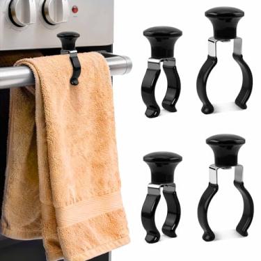 Imagem de Qiang Ni Clipes de toalha de cozinha – Pacote com 4 unidades pretas resistentes à ferrugem evitam que a toalha caia – Uso multiuso para forno, fogão, máquina de lavar louça, suporte de banheiro
